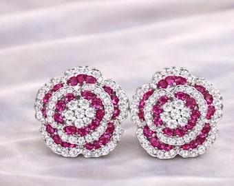 Floral Stud Earrings • Flower Halo Earrings • Elegant Bridal Stud Earrings • Wedding Jewelry Gift • Anniversary Gift Earrings For Her