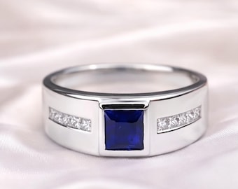 Men’s Signet Ring • Blue Stone Ring for Men • Classic Wedding Band • Statement Ring for Him • Anniversary Gift Ring For Men