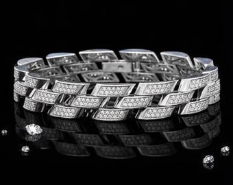 Silver Link Bracelet • Statement Chain Bracelet • Modern Geometric Bracelet • Bold Fashion Jewelry • Luxury Style Bracelet • Gift For Him