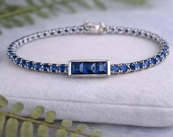 Blue Tennis Bracelet • Minimalist Bar Bracelet • Elegant Everyday Bracelet • Delicate Stackable Bracelet • Gift Bracelet For Her