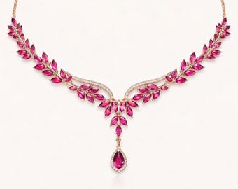 Collana con colletto di rubini • Collana girocollo importante • Gioielli eleganti con pietre preziose • Collana da sposa • Regalo di anniversario • Regalo di lusso