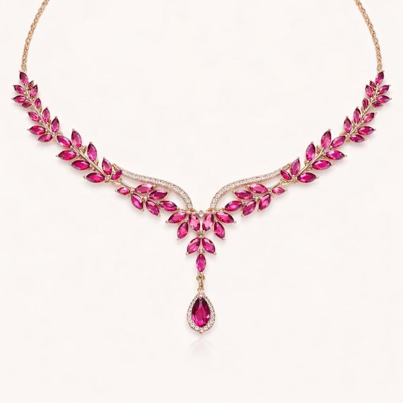 Ruby Collar Necklace • Statement Choker Necklace • Elegant Gemstone Jewelry • Bridal Wedding Necklace • Anniversary Gift • Luxury Gift