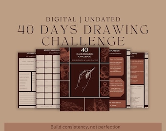 40 Days Drawing Challenge | Digital Drawing Journal | Undated Art Planner | Daily Drawing Prompts | PDF Download