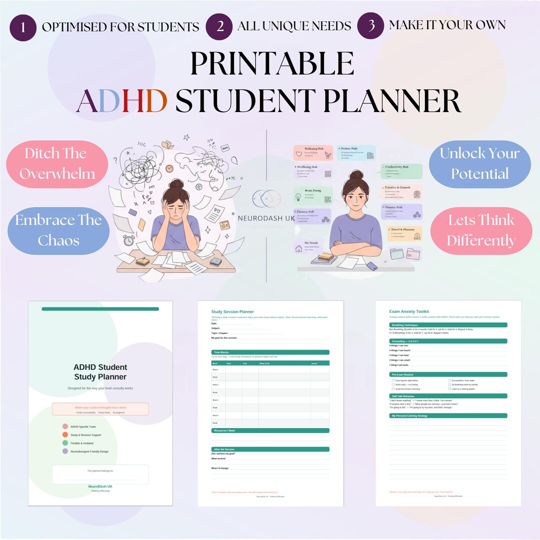 ADHD Student Study Planner | Printable PDF | Neurodivergent Teens ...