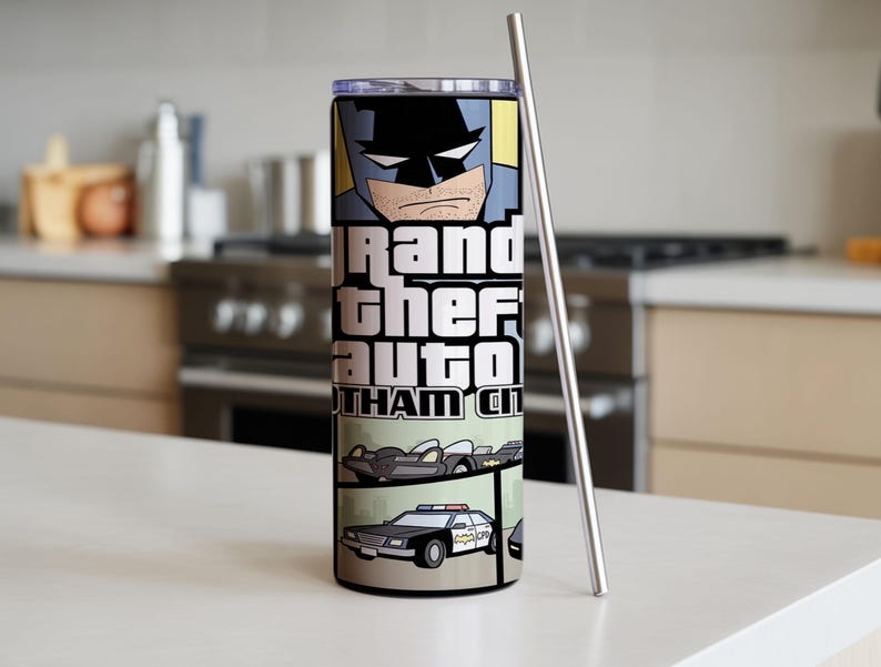 Batman Gotham City 20oz Tumbler Wrap PNG | Sublimation Design | Comic Villains Cup Wrap Digital Download image 2