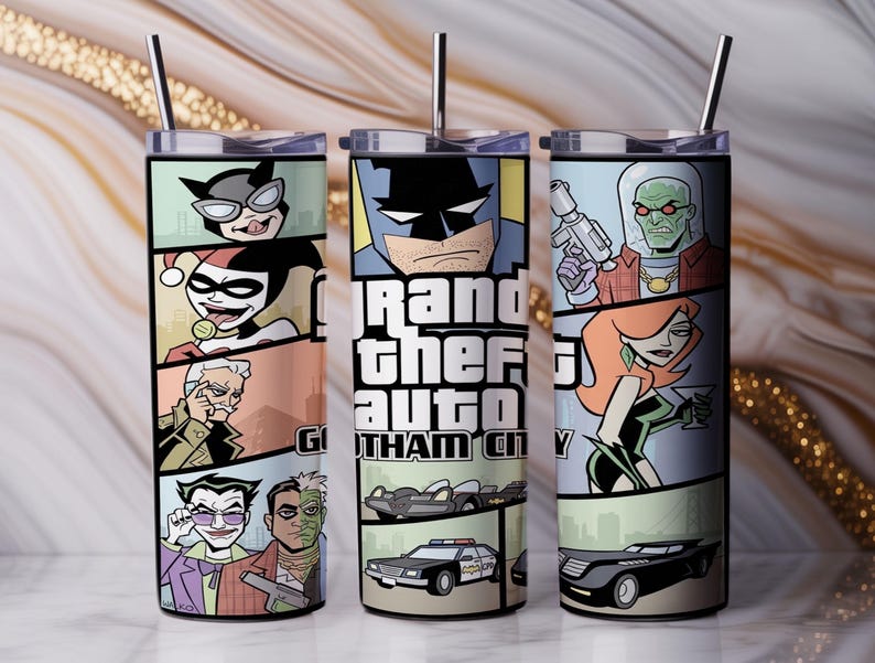 Batman Gotham City 20oz Tumbler Wrap PNG | Sublimation Design | Comic Villains Cup Wrap Digital Download image 8