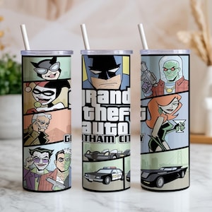 Batman Gotham City 20oz Tumbler Wrap PNG | Sublimation Design | Comic Villains Cup Wrap Digital Download image 1