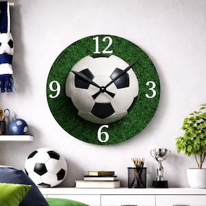 Soccer Ball on Grass Acrylic Wall Clock | Sports Room Decor