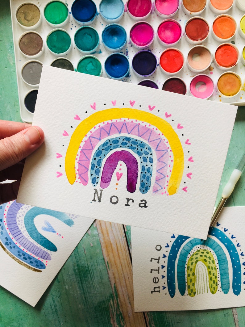 Arte del nombre del arco iris de la acuarela arco iris Etsy