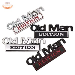 May include: A collection of car emblems with the words "Old Man Edition". The emblems are in various colors, including silver, black, and red. The text is in a bold, stylized font.