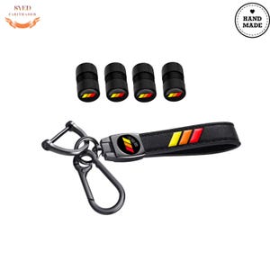 5Pcs Leather Car Keychain for Tacoma 4Runner Tundra TRD Camry RAV4 | Metal Key Ring & Tire Valve Stem Caps | Car Accessories