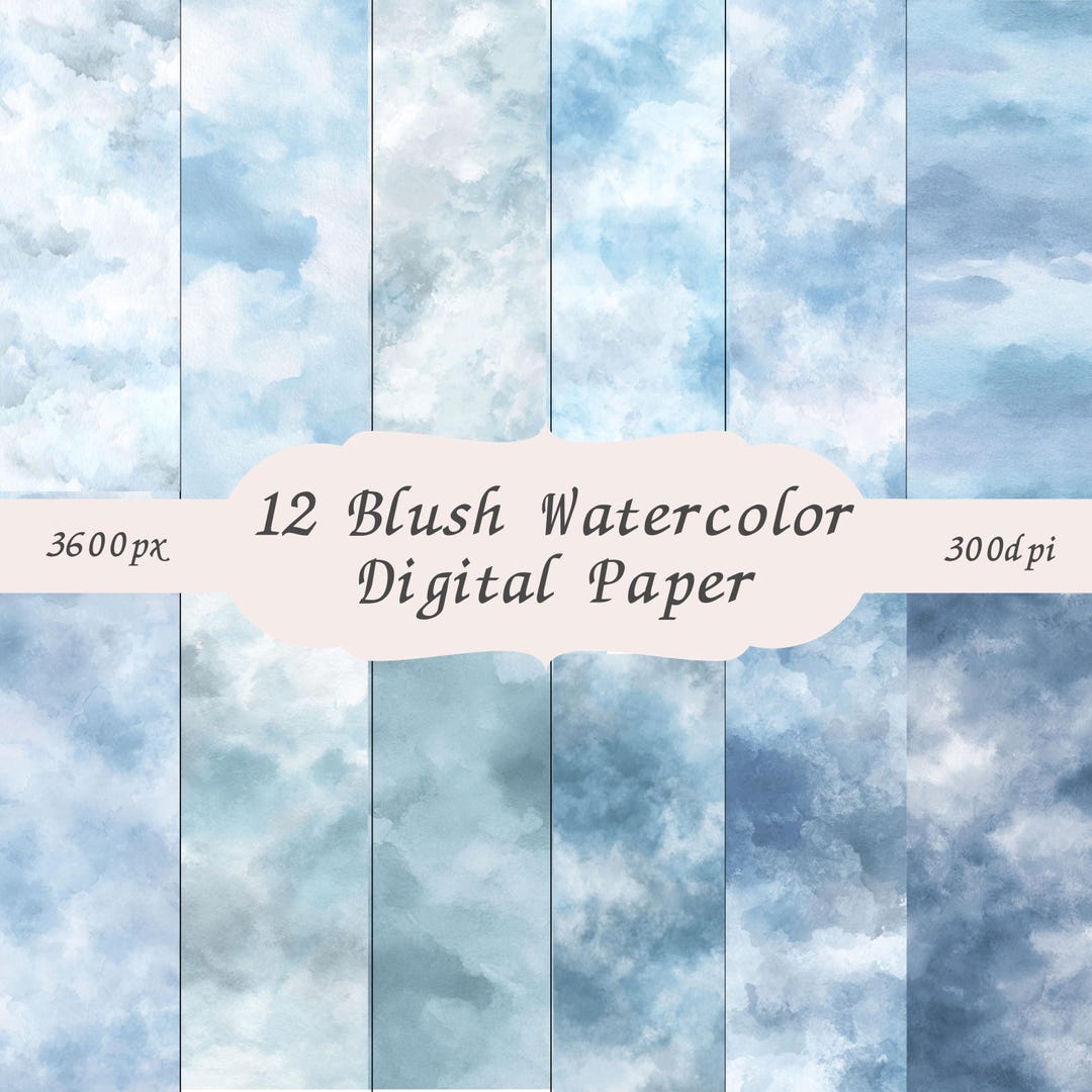 Dusty Blue Watercolor Digital Paper, Soft Blue Background Pack, Elegant ...