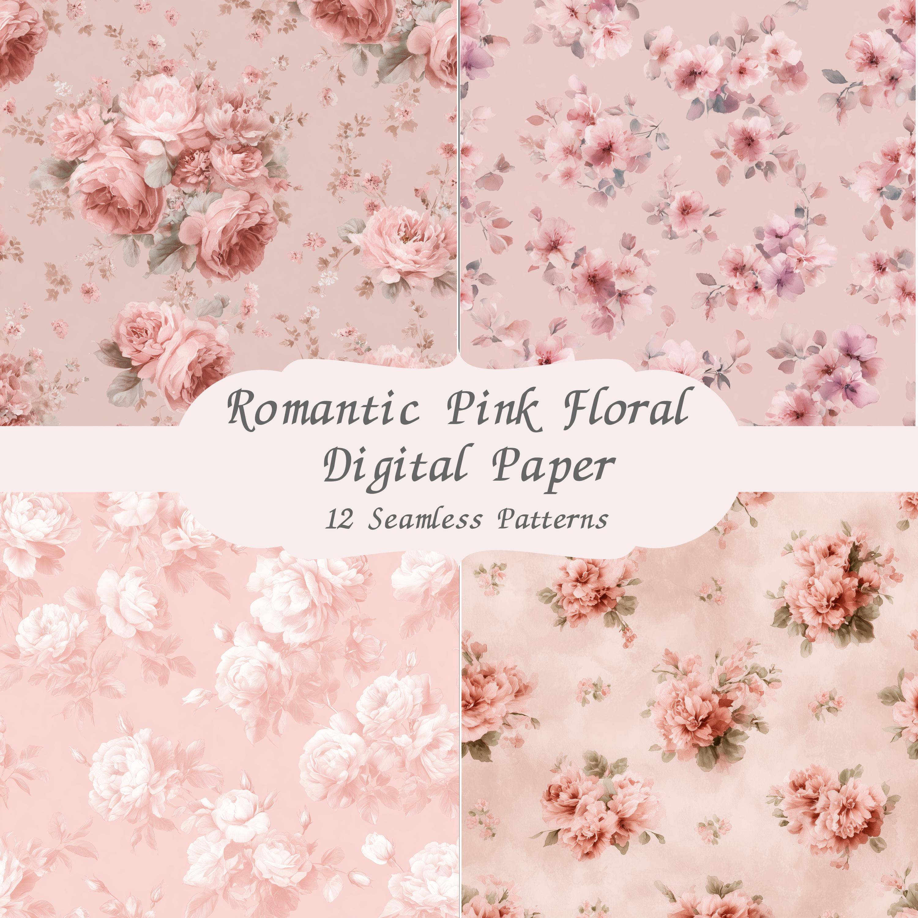 Blush Pink Floral Digital Paper, Vintage Rose Pattern, Shabby Chic ...