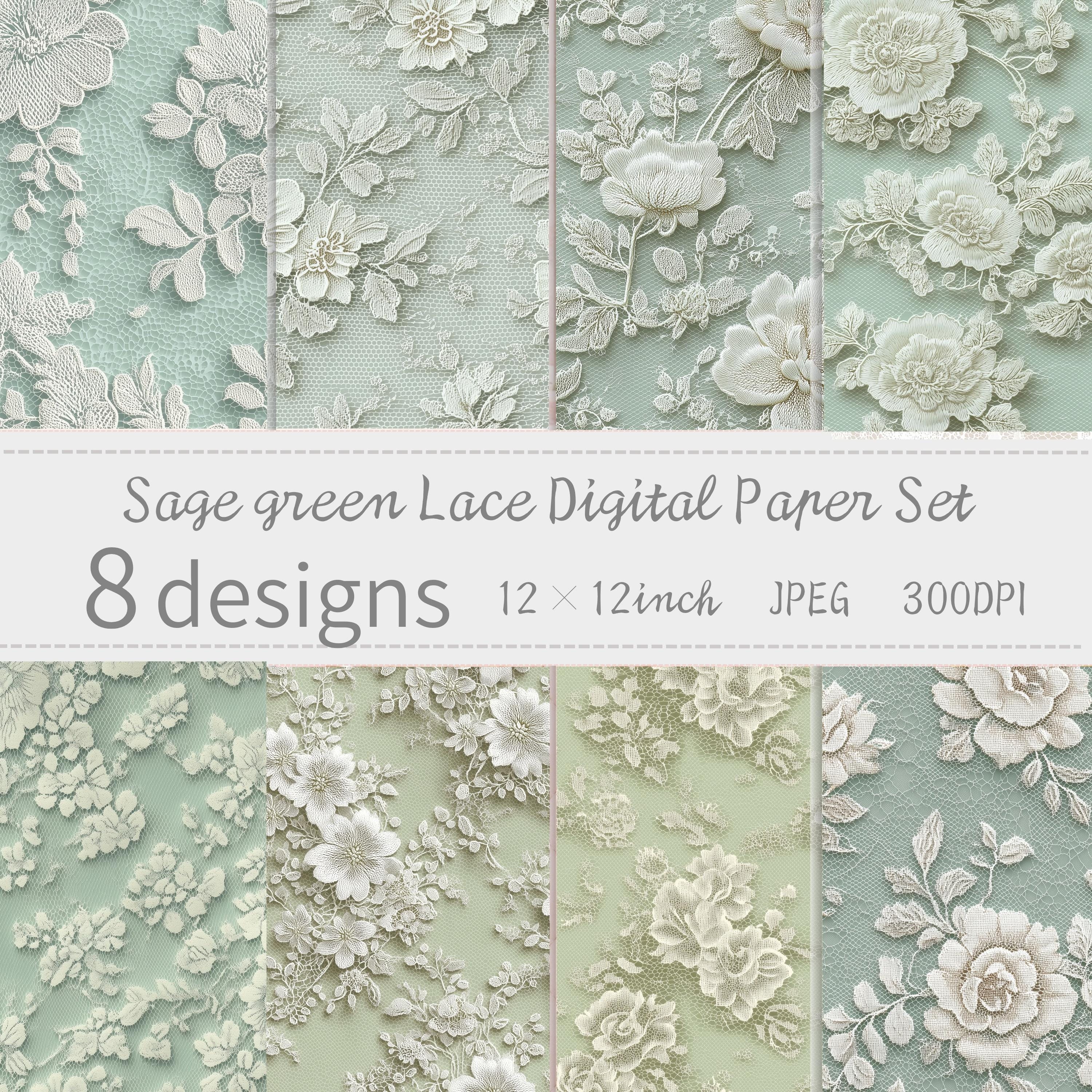 Sage Green Lace Digital Paper | Elegant Floral Seamless Pattern | 12x12 ...