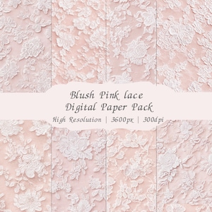 Blush Pink Lace Digital Paper Pack 3600x3600px 300dpi JPEG High Resolution Background Wedding Scrapbook Texture