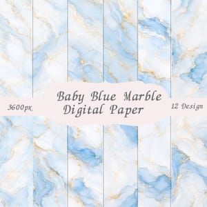 Baby Blue Marble Digital Paper | Blue Gold Marble Backgrounds | 12 Luxury JPG Textures