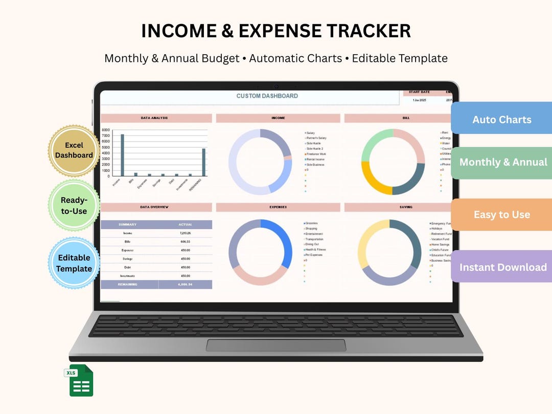 Income Expense Tracker Excel Dashboard – Monthly Annual Budget ...