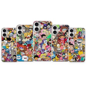 Funda para teléfono con collage de dibujos animados de los 90, funda protectora con diseño nostálgico de televisión (iPhone, Samsung, Pixel)