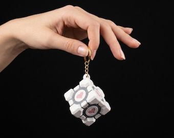 Portal Cube Keychain Backpack Charm Zipper Dangle PC Gaming Setup Accessory Gamer Boyfriend Gift 3D Printed Fidget Toy Aperture Science