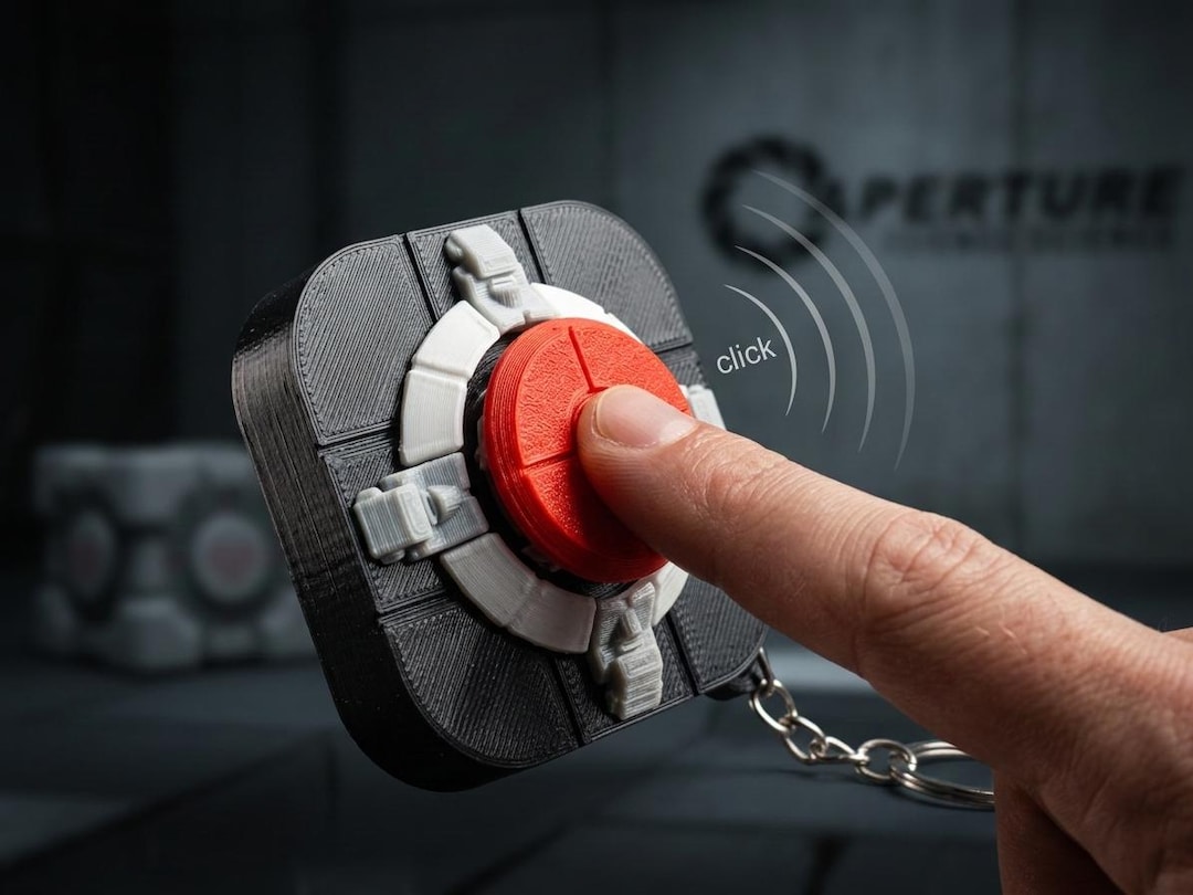 Science Clicker Portal Button Keychain Fidget Clicker Toy Desk Decor Aperture Science ...