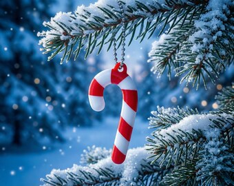 Candy Cane Keychain | Christmas Stocking Stuffer | 3D Printed Cute Food Keyring | Holiday Party Favor Gift | Red White Backpack Charm
