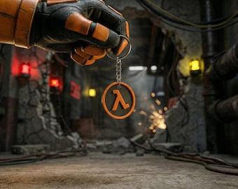 Gamer Gift for Men Boyfriend | Half Life Lambda Keychain | PC Gaming Setup Decor | Black Mesa Scientist | Retro Sci-Fi Keyring | Valve