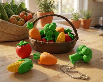 Vegetable Keychain | 3D Printed Vegan Gift | Cute Food Keyring | Mini Carrot Corn Broccoli Tomato Charm | Gardener Lover Present