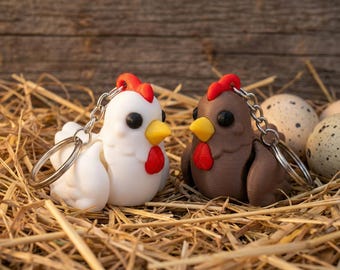 Articulated Chicken Keychain | Farm Animal Fidget Toy | Funny Hen Keyring | Crazy Chicken Lady Gift | Rooster Backpack Charm