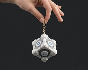Portal Cube Keychain Backpack Charm Zipper Dangle PC Gaming Setup Accessory Gamer Boyfriend Gift 3D Printed Fidget Toy Aperture Science
