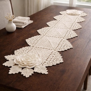 Motif de chemin de table au crochet en dentelle de losanges (PDF), décoration de ferme vintage