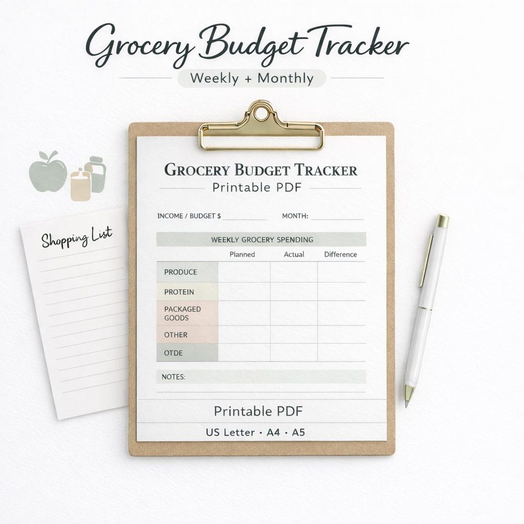 Grocery Budget Tracker Printable, Weekly & Monthly Food Expense Planner ...