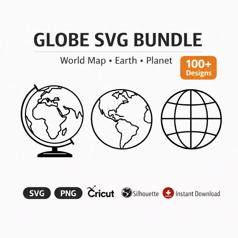 Globe SVG Bundle | World Map Line Art Clipart (digital Download) - Etsy