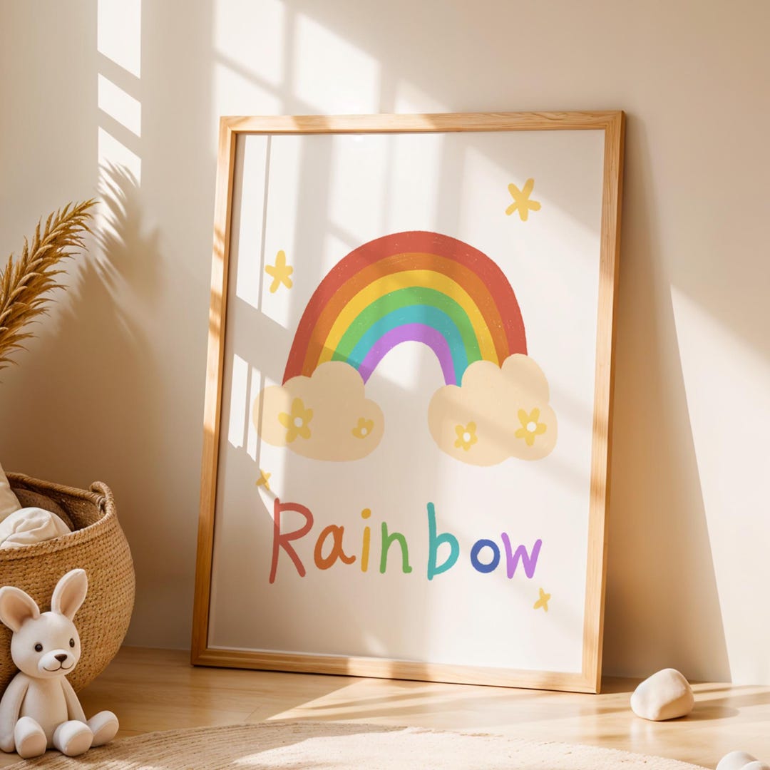 Rainbow Nursery Wall Art Printable Warm Cozy Kids Room Wall Art Rainbow ...