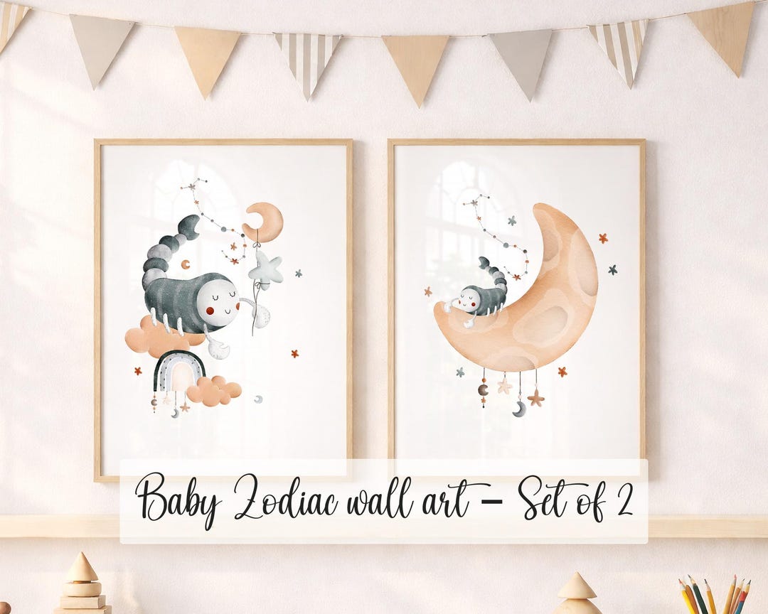 Scorpio Zodiac Nursery Art, Set of 2, Neutral Decor (digital Download ...