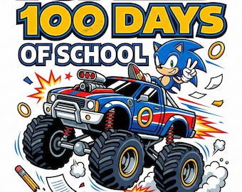 I Speed 100 Days Of School PNG, Blue Hedgehog Monster Truck, Fast Gamer Sublimation, 100th Day Boys Shirt, Racing Digital Download