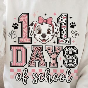 101 Days of School Dalmatian PNG, Cute Pink Puppy, Teacher Kids 101st Day Shirt, Dog Lover Celebration, Spotted School Sublimation Download