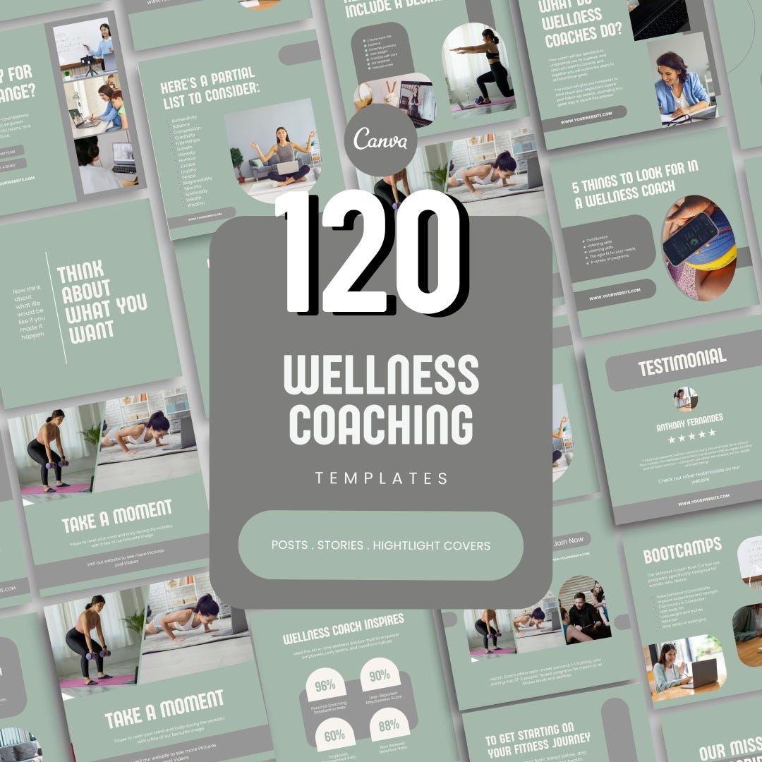 120 Wellness Coach Instagram Canva Templates, Health Coach Social Media ...