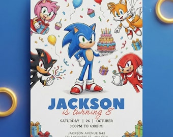 Sonic 3 Birthday Invitation Editable, Sonic The Hedgehog Party Invite, Shadow Boys Girls Template, Kids Movie Canva, Instant Download