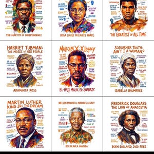 Black History PNG Bundle, Neon Sketch Portrait, Hand Drawn Glow Art, African American Heritage, Juneteenth Sublimation, BHM 2026 Digital Set