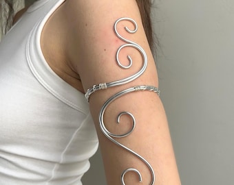 Zilveren bovenarmarmband – Elfse armsieraad, Boho armmanchet, verstelbaar bovenarmsieraad, armband