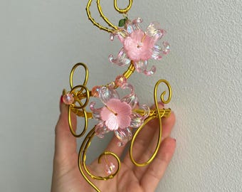 Gold arm cuff with pink lily blossoms / Gold bangle / Upper arm jewelry / Upper arm bangle Golden Floral Fairycore Filigree Prom Whimsy