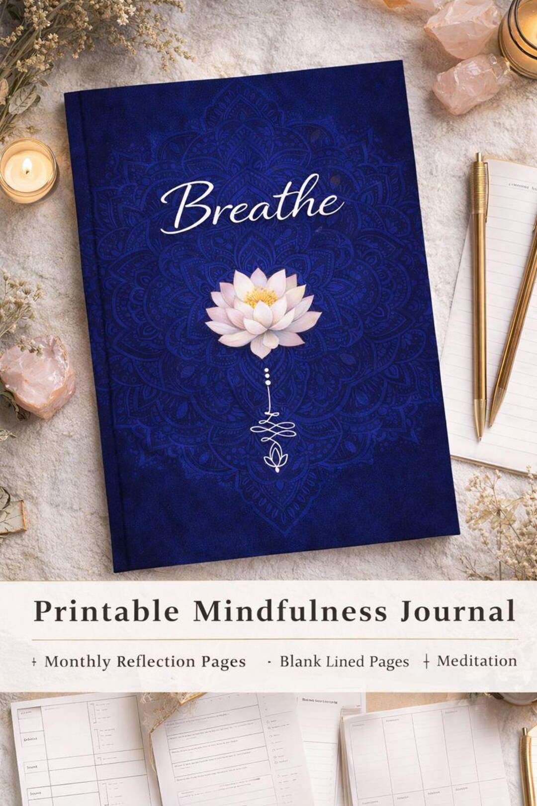 Mindfulness Journal Printable | Monthly Reflection, Meditation (PDF Download)blue Lotus - Etsy