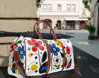 Borsa da viaggio impermeabile con motivo floreale retrò / Borsone con fiori colorati