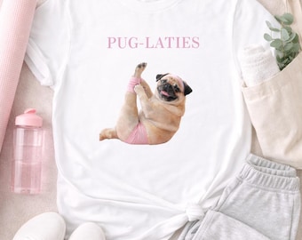 Mops Pilates Tee | Mops Laties Lustiges Hunde-Liebhaber-Bekleidung | Mops Illustration