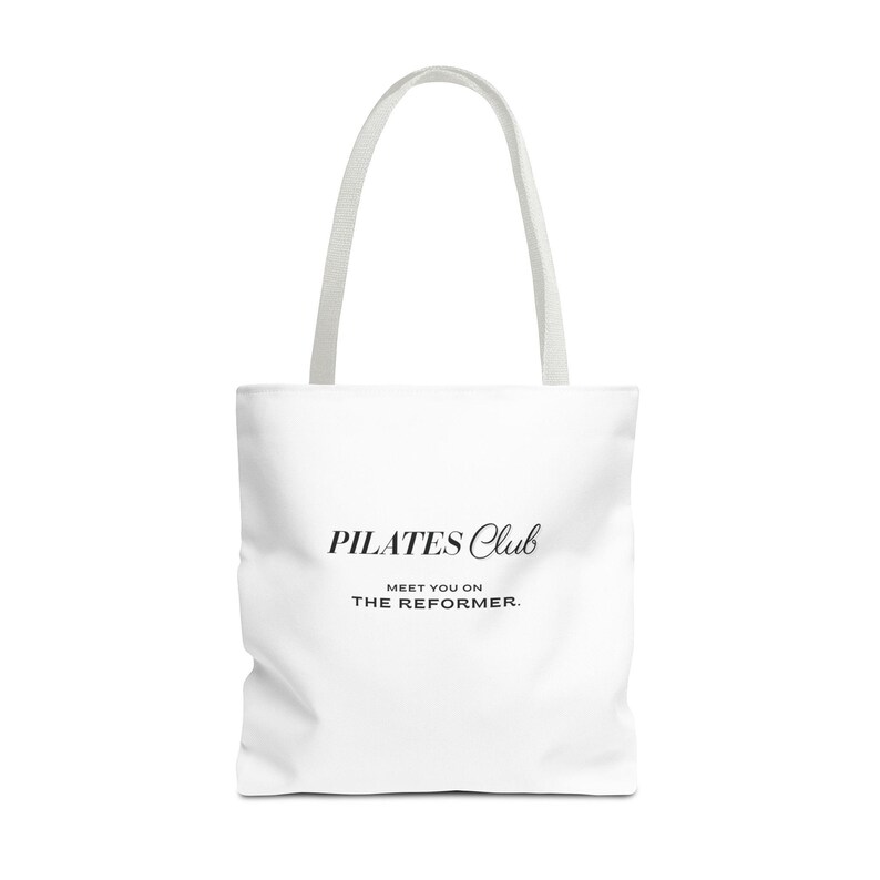 Pilates Club Tote Bag 18x18 | Black Lettering Reformer Tote image 5