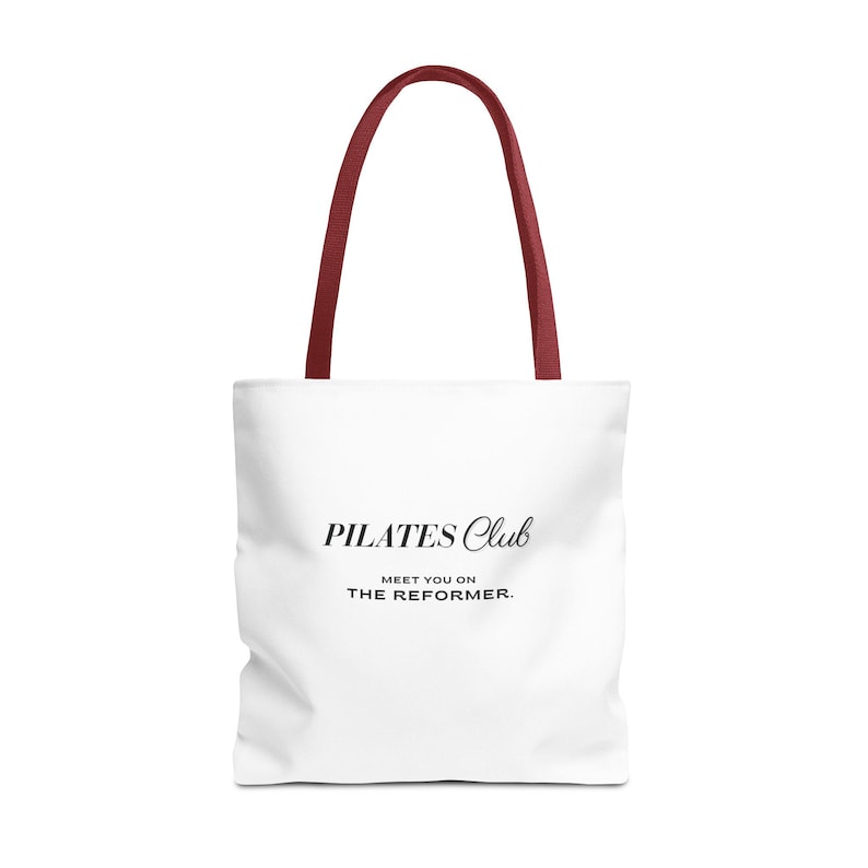 Pilates Club Tote Bag 18x18 | Black Lettering Reformer Tote image 3