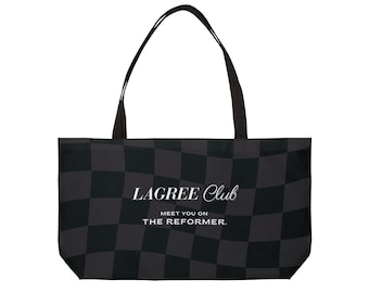 Lagree Club Treffen Sie auf dem Besserung-Weekender Einkaufstasche 24x13 | Schwarz Karierte Fitness Tote