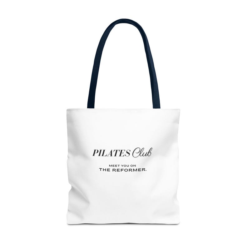 Pilates Club Tote Bag 18x18 | Black Lettering Reformer Tote image 6