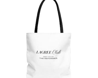 Lagree Club Tragetasche 18x18 | Weiße Basis, Farbige Griffe, Schwarze Beschriftung