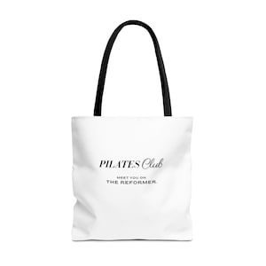 Pilates Club Tote Bag 18x18 | Black Lettering Reformer Tote image 1
